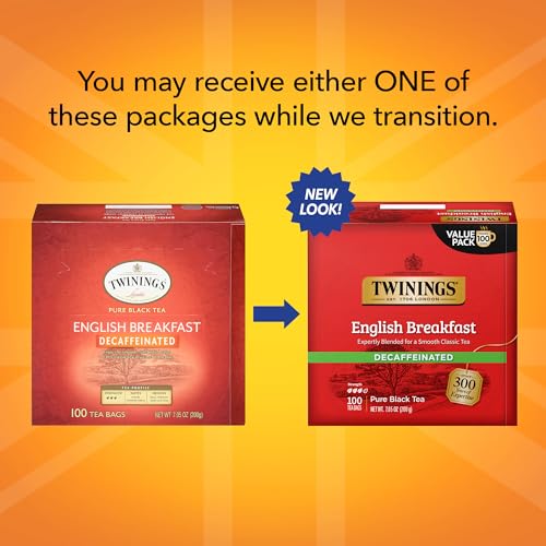 Twinings Decaffeinated English Breakfast Individually Wrapped Black Tea Bags, 20 Count Pack of 6, Flavourful & Robust