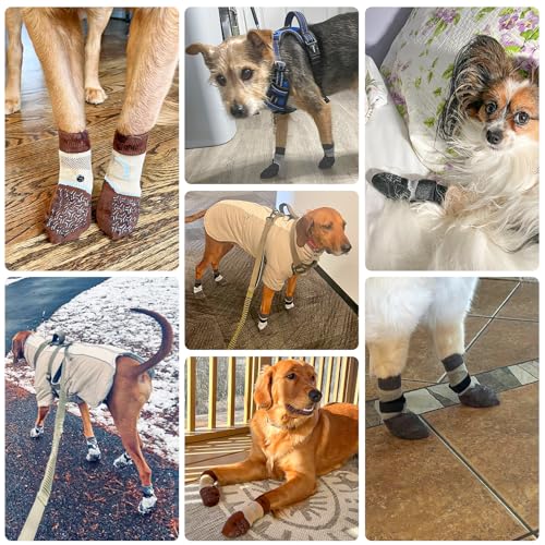 BEAUTYZOO Anti Slip Dog Socks to Prevent Licking Paws, Dog Boots Reflective with Grips for Hot/Cold Pavement, Non Slip Dog Shoes Paw Protector for Hardwood Floor Small Medium Large Senior Dog Booties