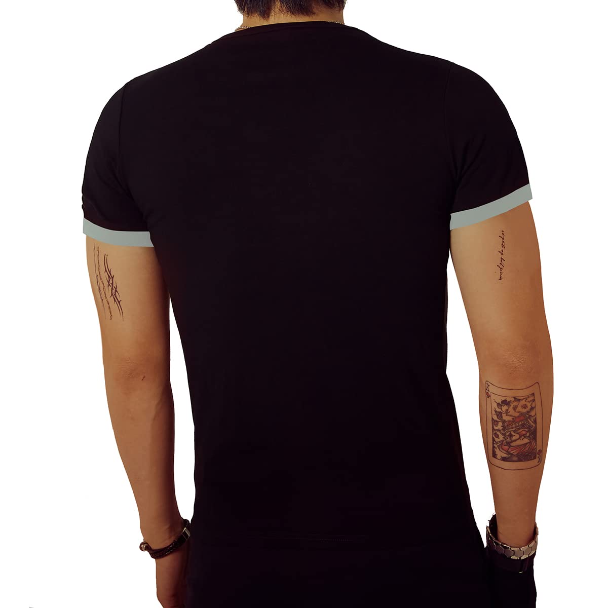 LOGEEYAR Mens Slim Fit T-Shirt Contrast Color Tee Gradient Stitching Short-Sleeve Cotton Tops