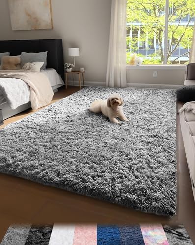 Ophanie Machine Washable Upgrade 4x6 Rugs for Bedroom, Grey, Fluffy Shaggy Soft Area Rug, Gray Non-Slip Indoor Floor Carpet for Living Room, Kids Baby Boys Teen Dorm Home Decor Aesthetic, Nursery