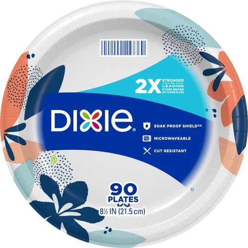 Dixie Medium Paper Plates, 8.5 Inch, 90 Count, 2X Stronger*, Microwave-Safe, Soak-Proof, Cut Resistant, Disposable Plates For Everyday Breakfast, Lunch, & Dinner Meals