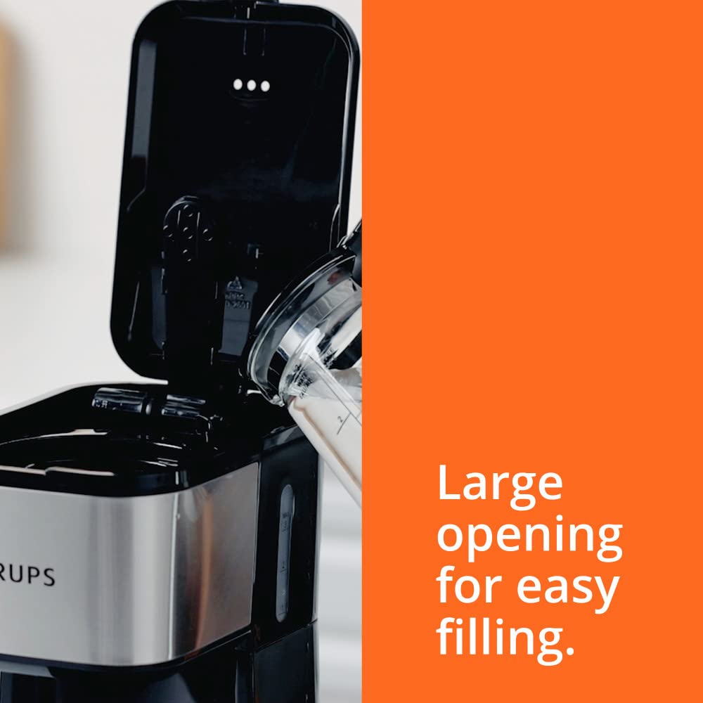 Krups, Coffee Maker, Simply Brew Stainless Steel 5 Cup, Keep Warm Function, Reusable Coffee Filter, Ultra Compact 650 Watts, Drip Free, Cold Brew, Dishwasher Safe Pot, Silver and Black