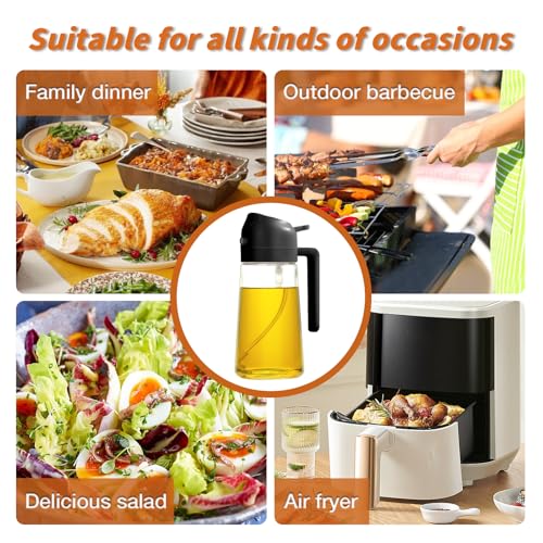 YARRAMATE Olive Oil Dispenser, 2 in 1 Oil Sprayer for Cooking, 17oz/500ml Glass Oil Spray Bottle with Pourer, Food-grade Oil Dispenser and Oil Sprayer for Kitchen, Salad, Frying, BBQ (Black)