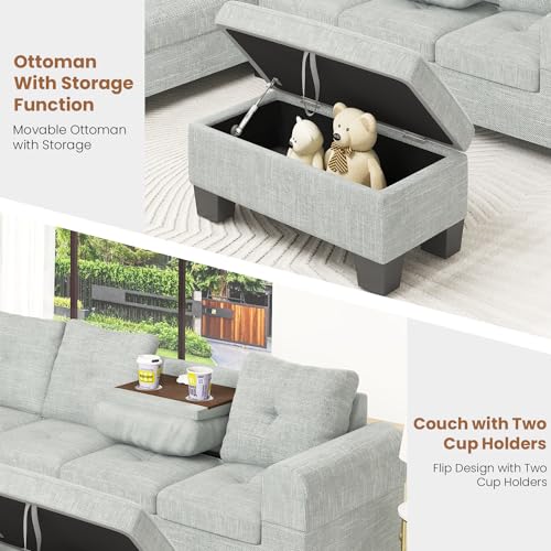 Lamerge Sectional Sofa Couch Set w/Ottoman &Chaise, Upholstered L Shape Modular Sofa Couch with 6 Seats, Living Room Furniture Sofa Sets, Button Tufted Comfy Sectional Couch for Living Room, Home