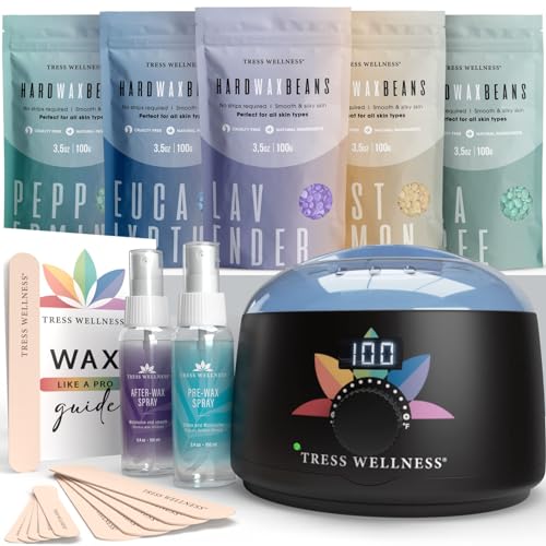 Tress Wellness Waxing Kit for Brazilian Wax - Easy to Use - For Sensitive Skin - Digital Display, Black Purple Flower