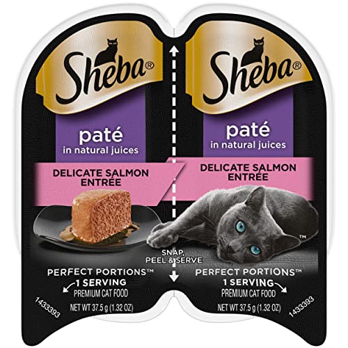 SHEBA Perfect Portions Cuts in Gravy Wet Cat Food Trays (24 Count, 48 Servings), Roasted Chicken, Gourmet Salmon and Tender Turkey Entrée Variety Pack, Easy Peel Twin-Pack Trays