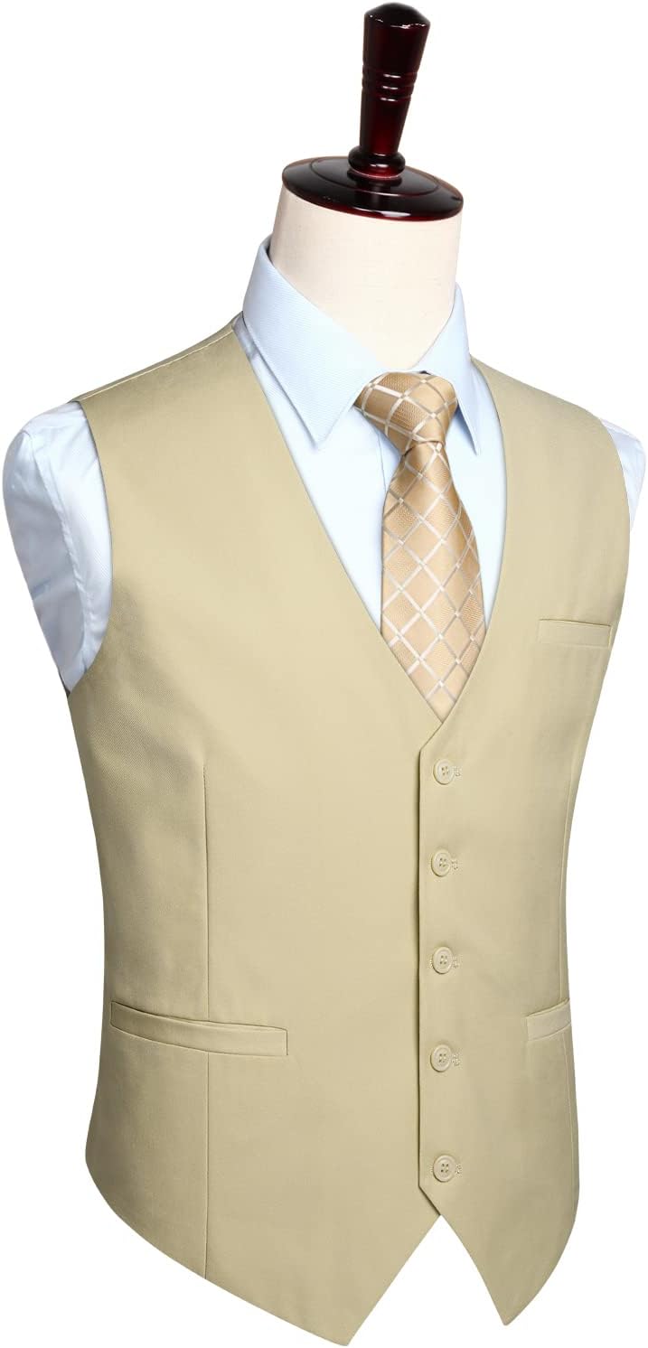 HISDERN Men's Suit Vest Business Formal Dress Waistcoat Vest with 3 Pockets for Suit or Tuxedo