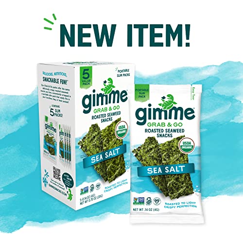 gimMe Grab & Go - Sea Salt & Avocado Oil - 5 Count - Organic Roasted Seaweed Sheets - Keto Vegan Gluten Free - Great Source of Iodine & Omega 3’s - Healthy On-The-Go Snack for Kids Adults