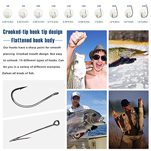 Carbon Steel Fishing Hooks 500Pcs/90Pcs, Circle Hooks Assortment for Saltwater Freshwater Ice Fishing, Salt Water Fish Hooks for Catfish Trout Bass Octopus Multi Size