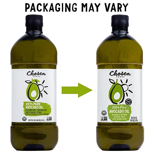 Chosen Foods 100% Pure Avocado Oil, Keto and Paleo Diet Friendly, Kosher Oil for Baking, High Heat Cooking Oil, Frying, Homemade Sauces, Dressings and Marinades (1.75 liters)