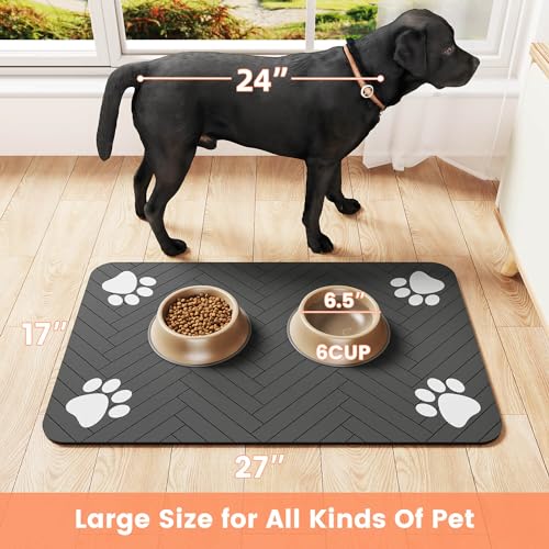 Pet Feeding Mat-Absorbent Pet Placemat for Food and Water Bowl, with Waterproof Rubber Backing, Quick Dry Water Dispenser Mat for Dog and Cat,12"x20"