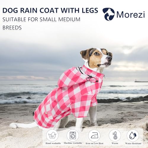 Dog Zip Up Dog Raincoat with Reflective Buttons, Rain/Water Resistant, Adjustable Drawstring, Removable Hood, Dog Raincoats with Legs 8lbs to 80lbs Available Yellow M