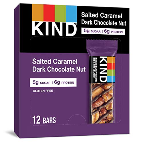 KIND Bars, Dark Chocolate Nuts and Sea Salt, Healthy Snacks, Gluten Free, Low Sugar, 6g Protein, 12 Count