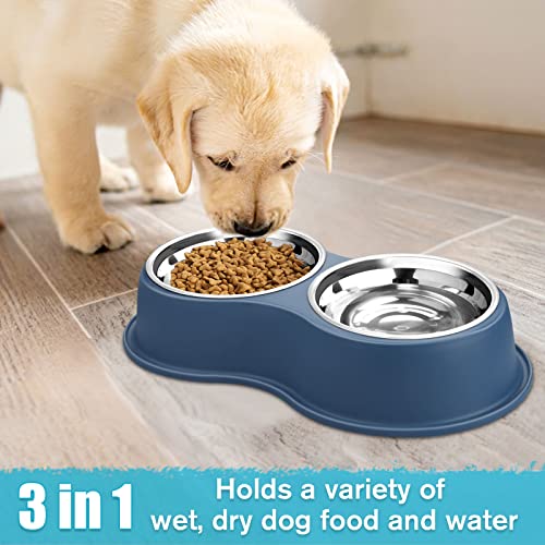 Dog Bowls Double Dog Water and Food Bowls Stainless Steel Bowls with Non-Slip Resin Station, Pet Feeder Bowls for Puppy Medium Dogs Cats