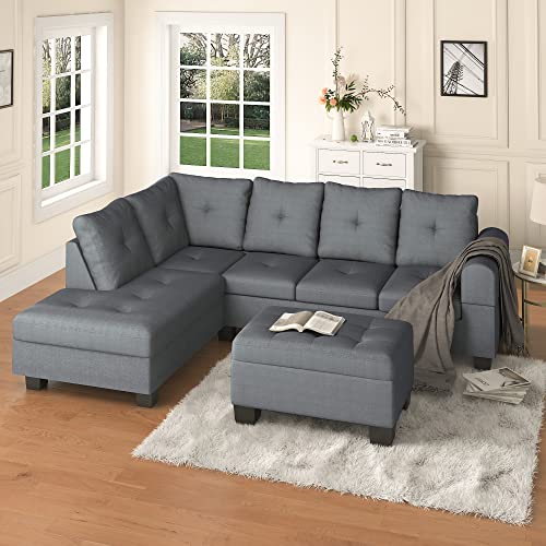 Lamerge Sectional Sofa Couch Set w/Ottoman &Chaise, Upholstered L Shape Modular Sofa Couch with 6 Seats, Living Room Furniture Sofa Sets, Button Tufted Comfy Sectional Couch for Living Room, Home