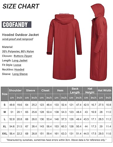 COOFANDY Men's Rain Jacket with Hood Waterproof Lightweight Active Long Raincoat