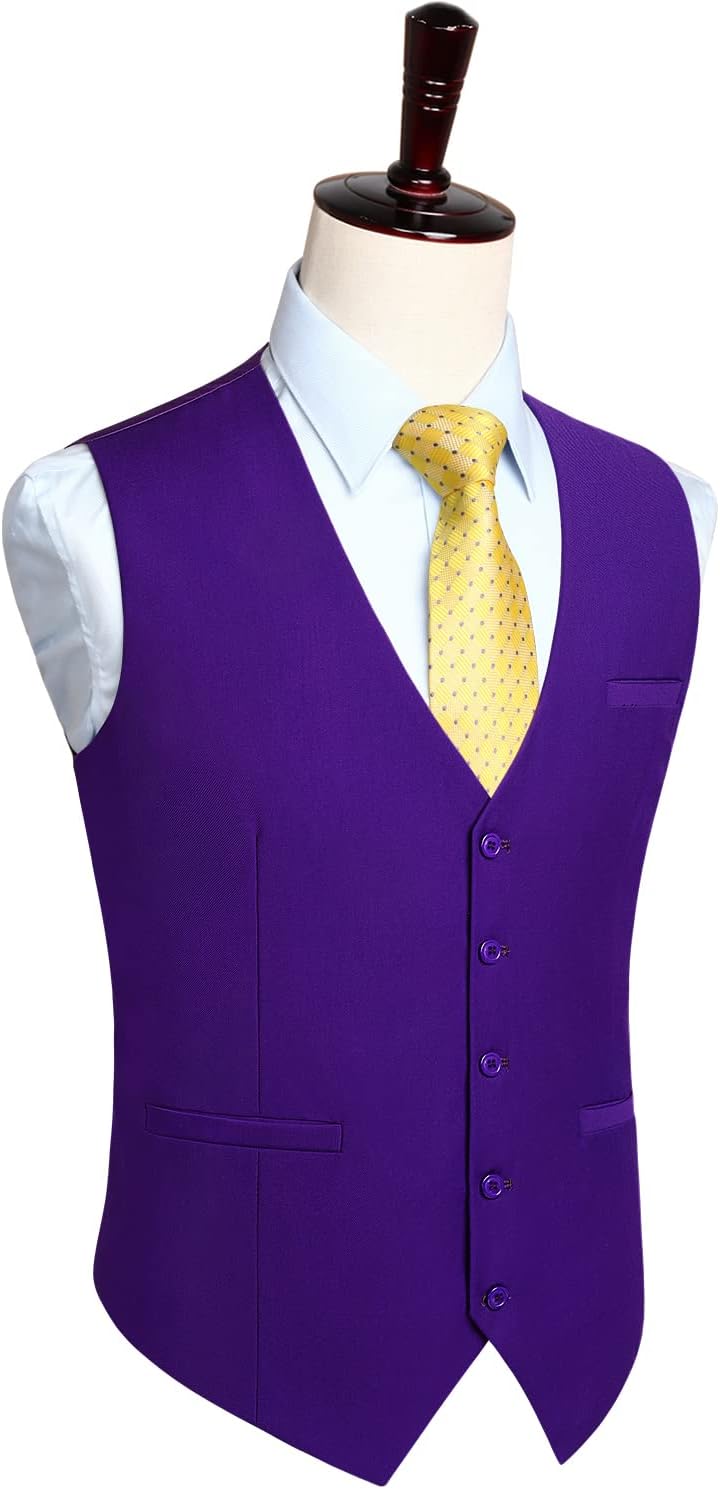 HISDERN Men's Suit Vest Business Formal Dress Waistcoat Vest with 3 Pockets for Suit or Tuxedo