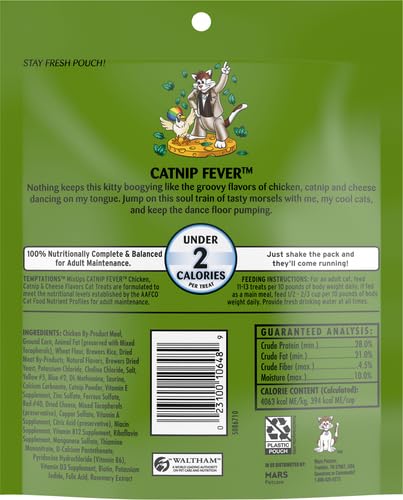 TEMPTATIONS MIXUPS Crunchy and Soft Cat Treats Catnip Fever Flavor, 16 oz. Tub