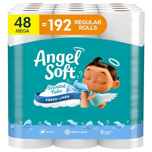 Angel Soft Toilet Paper with Fresh Linen Scented Tube, 8 Mega Rolls = 32 Regular Rolls, Soft and Strong Toilet Tissue