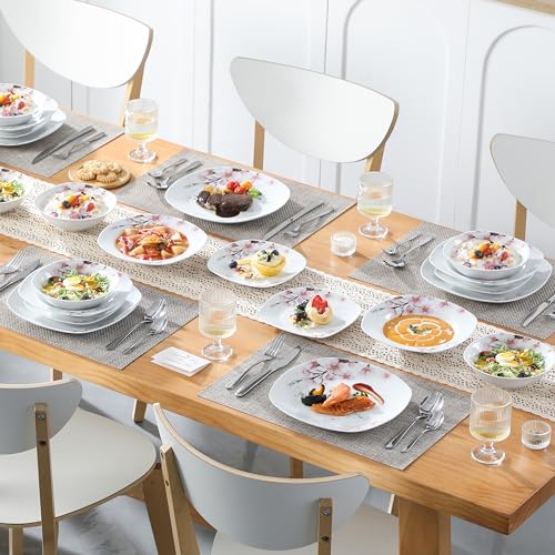 VEWEET, Series Annie, Porcelain Dinnerware Sets for 6, White Dish Set with Pink Floral, 30 PCS Dinner Sets Including Dinner Plates, Dessert Plates, Soup Plates Set, Cups & Saucers