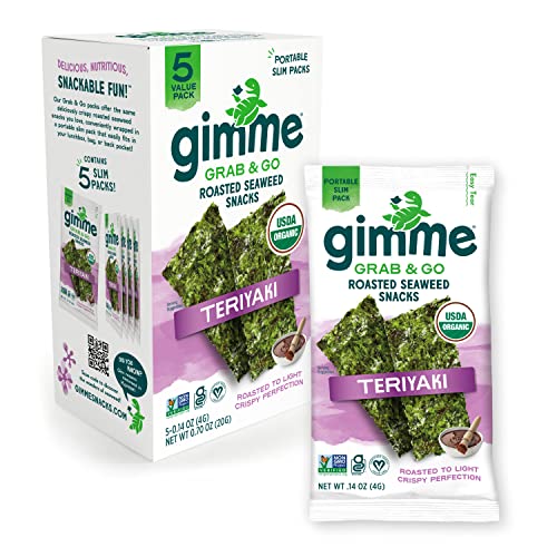 gimMe Grab & Go - Sea Salt & Avocado Oil - 5 Count - Organic Roasted Seaweed Sheets - Keto Vegan Gluten Free - Great Source of Iodine & Omega 3’s - Healthy On-The-Go Snack for Kids Adults