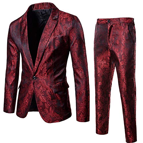 Cloudstyle Mens 2 Piece Paisley Dress Suit One Button Party Wedding Blazer Pants Sets