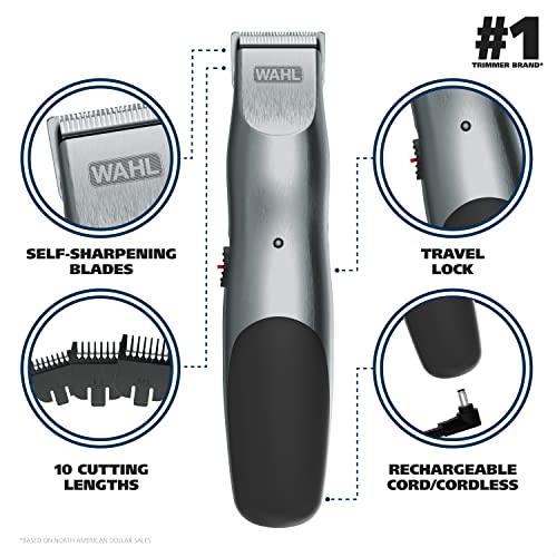 Wahl Groomsman Rechargeable Beard Trimmer kit for Mustaches, Nose Hair, and Light Detailing and Grooming with Bonus Wet/Dry Battery Nose Trimmer – Model 5622v