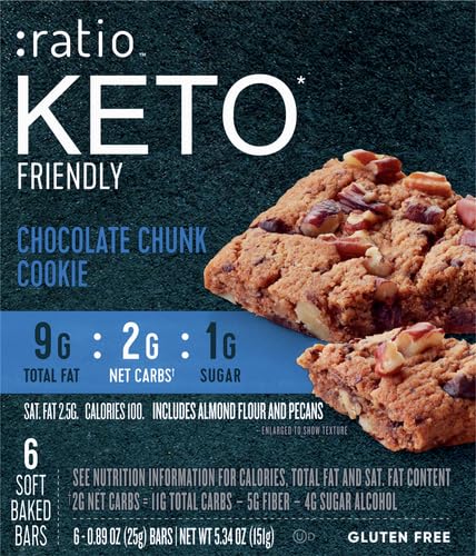 Ratio Soft Baked Bars, Chocolate Brownie, 1g Sugar, Keto Friendly, 5.34 OZ (6 Bars)