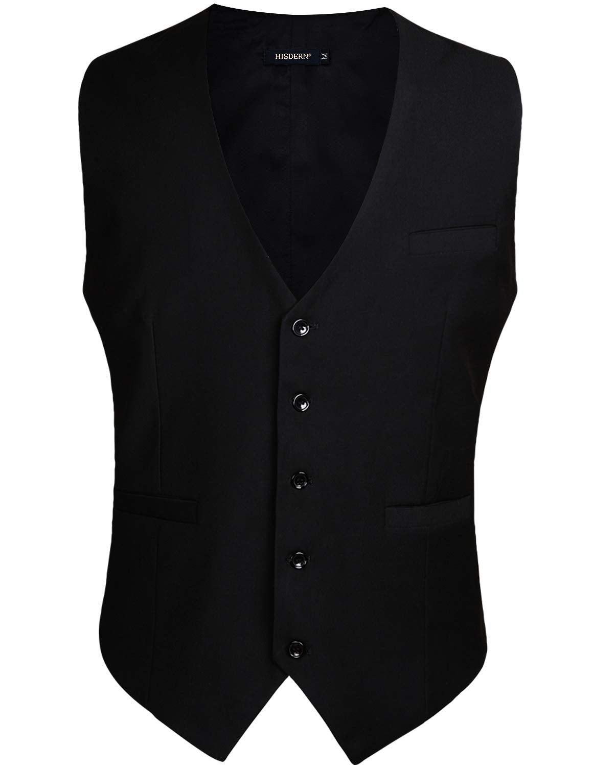 HISDERN Men's Suit Vest Business Formal Dress Waistcoat Vest with 3 Pockets for Suit or Tuxedo