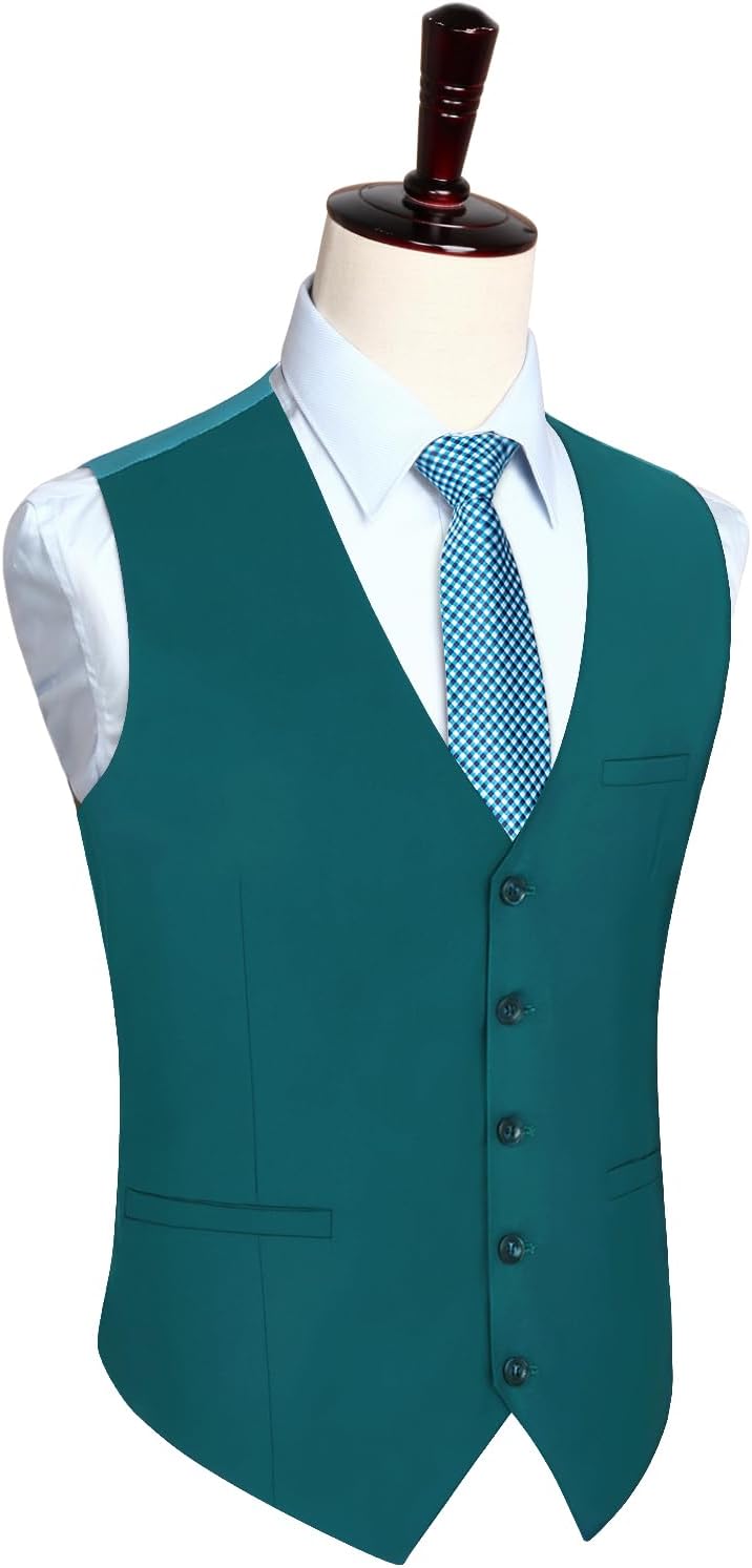 HISDERN Men's Suit Vest Business Formal Dress Waistcoat Vest with 3 Pockets for Suit or Tuxedo