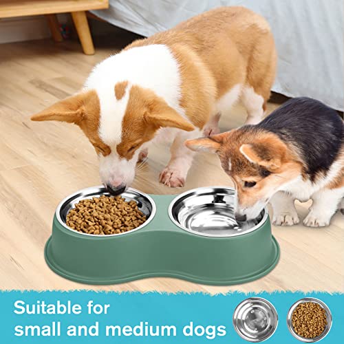 Dog Bowls Double Dog Water and Food Bowls Stainless Steel Bowls with Non-Slip Resin Station, Pet Feeder Bowls for Puppy Medium Dogs Cats