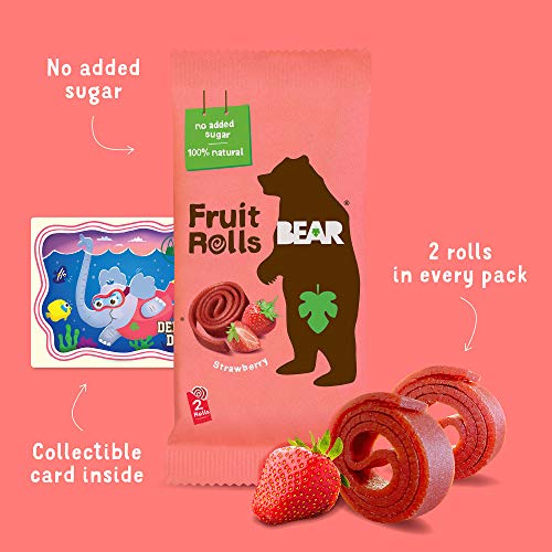 BEAR Real Fruit Snack Rolls - Gluten Free, Vegan, and Non-GMO - Strawberry – Healthy School And Lunch Snacks For Kids And Adults, 0.7 Ounce (Pack of 12)