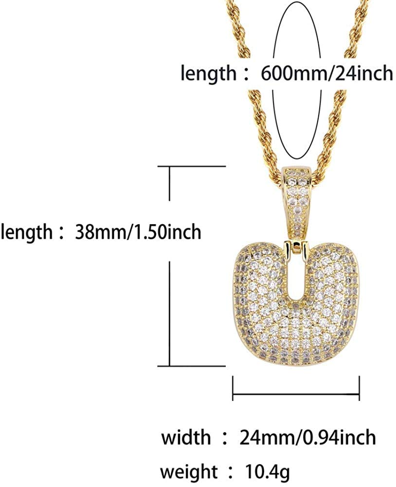 Apzzic Stainless Steel Iced Out Letter Necklace A-Z 26 Capital Initial Alphabet Name Necklace Rope Chain for Women Men Girl Gold Silver