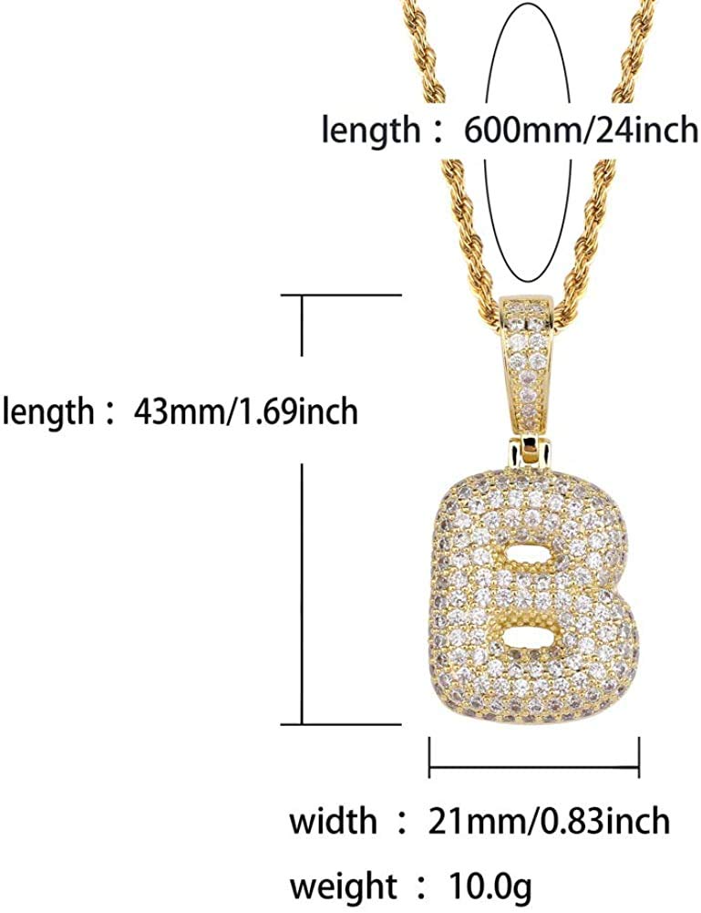 Apzzic Stainless Steel Iced Out Letter Necklace A-Z 26 Capital Initial Alphabet Name Necklace Rope Chain for Women Men Girl Gold Silver