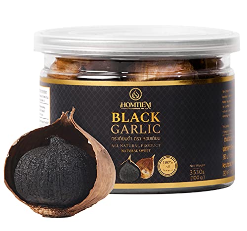 Homtiem Black Garlic 8.82 Oz (250g.), Whole Black Garlic Fermented for 90 Days, Super Foods, Non-GMOs, Non-Additives, High in Antioxidants, Ready to Eat for Snack Healthy, Healthy Recipes