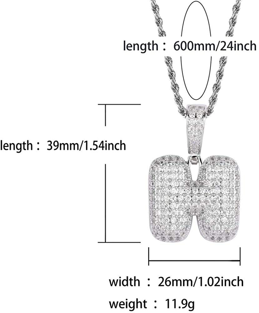 Apzzic Stainless Steel Iced Out Letter Necklace A-Z 26 Capital Initial Alphabet Name Necklace Rope Chain for Women Men Girl Gold Silver