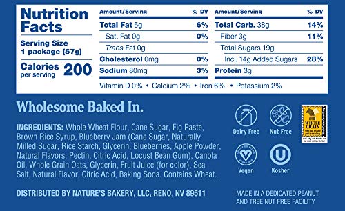 Natureâ€™s Bakery Whole Wheat Fig Bars, Blueberry, Real Fruit, Vegan, Non-GMO, Snack bar, Twin packs- 12 count