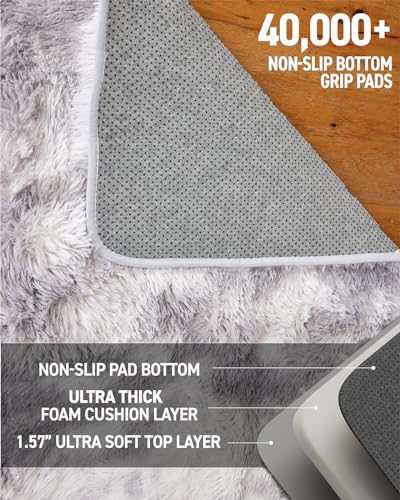 Ophanie Machine Washable Upgrade 4x6 Rugs for Bedroom, Grey, Fluffy Shaggy Soft Area Rug, Gray Non-Slip Indoor Floor Carpet for Living Room, Kids Baby Boys Teen Dorm Home Decor Aesthetic, Nursery