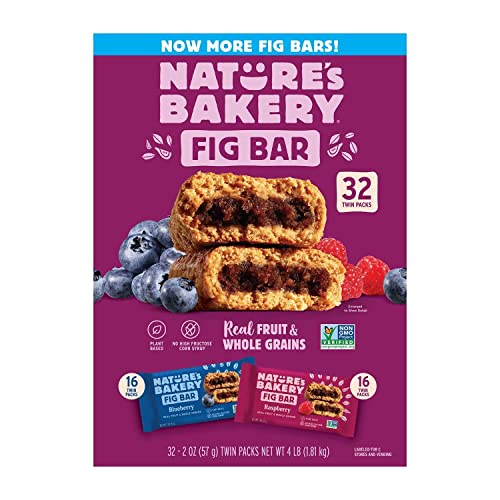 Natureâ€™s Bakery Whole Wheat Fig Bars, Blueberry, Real Fruit, Vegan, Non-GMO, Snack bar, Twin packs- 12 count