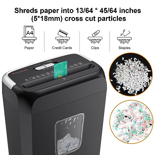 Bonsaii Paper Shredder for Home Use,6-Sheet Crosscut Paper and Credit Card Shredder for Home Office with Handle for Document,Mail,Staple,Clip-3.4 Gal Wastebasket(C237-B)