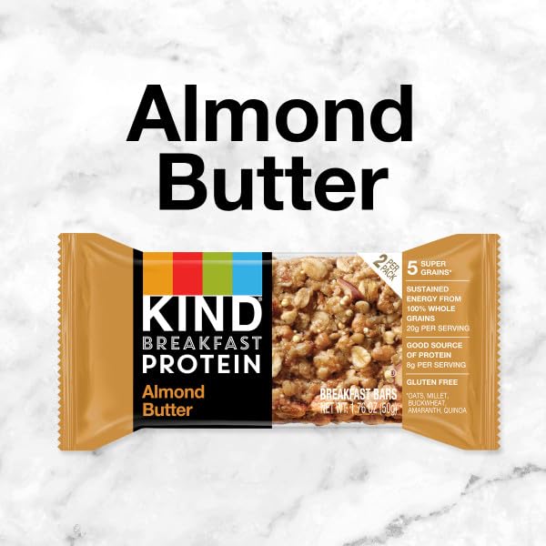 KIND Breakfast, Healthy Snack Bar, Almond Butter, Gluten Free Breakfast Bars, 8g Protein, 1.76 OZ Packs (6 Count)