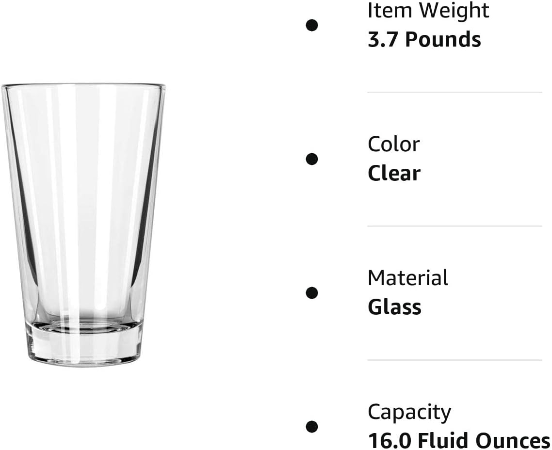 Libbey Pint Glass with DuraTuff Rim (1639HT), 16oz - Set of 4