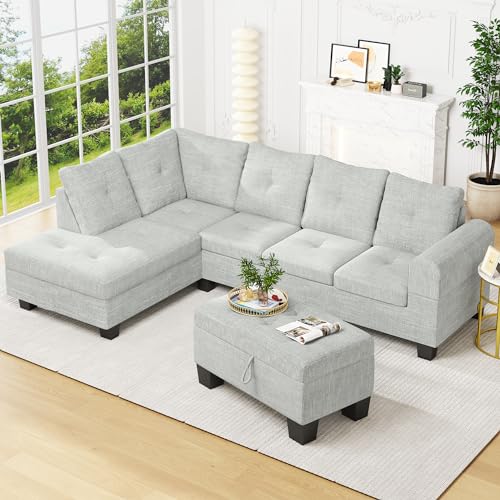 Lamerge Sectional Sofa Couch Set w/Ottoman &Chaise, Upholstered L Shape Modular Sofa Couch with 6 Seats, Living Room Furniture Sofa Sets, Button Tufted Comfy Sectional Couch for Living Room, Home