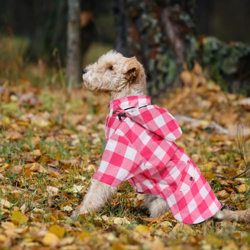 Dog Zip Up Dog Raincoat with Reflective Buttons, Rain/Water Resistant, Adjustable Drawstring, Removable Hood, Dog Raincoats with Legs 8lbs to 80lbs Available Yellow M