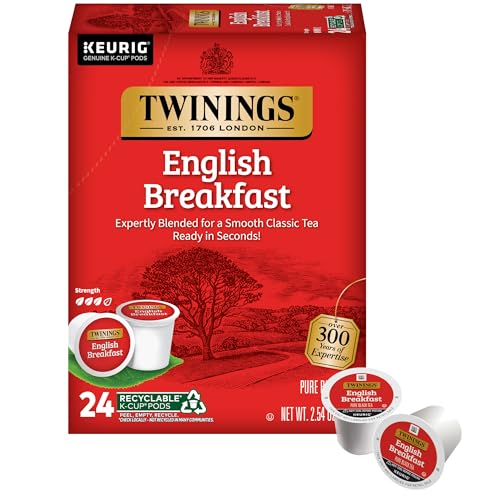 Twinings English Breakfast Tea K-Cup Pods for Keurig, Caffeinated, Smooth, Flavourful, Robust Black Tea, 24 Count (Pack of 1), Enjoy Hot or Iced