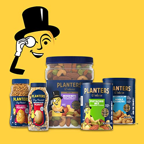 PLANTERS Deluxe Lightly Salted Whole Cashews, Party Snacks, Plant-Based Protein, Quick Snack for Adults, After School Snack, Roasted Cashew, Flavored with Sea Salt, Kosher, 1lb 2.25oz Canister