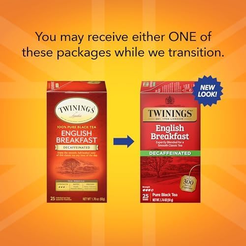 Twinings Decaffeinated English Breakfast Individually Wrapped Black Tea Bags, 20 Count Pack of 6, Flavourful & Robust