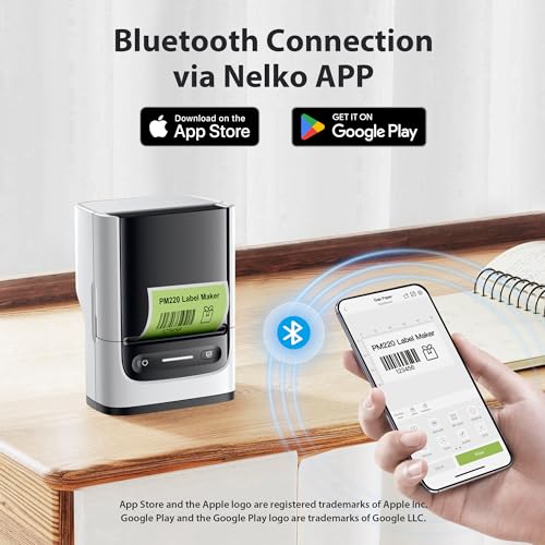 Label Maker Machine with Tape, PM220 Bluethooth Label Printer, Portable Thermal Printer for Small Business, Address, Logo, Clothing, Mailing, Sticker Printer for Phones & PC, White