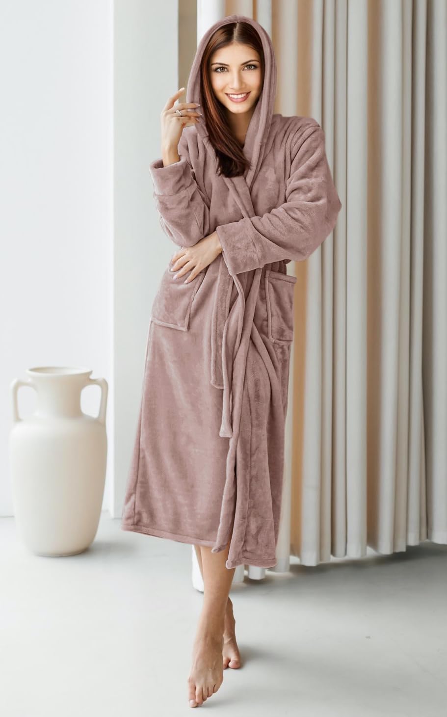 NY Threads Womens Fleece Hooded Bathrobe Plush Long Robe