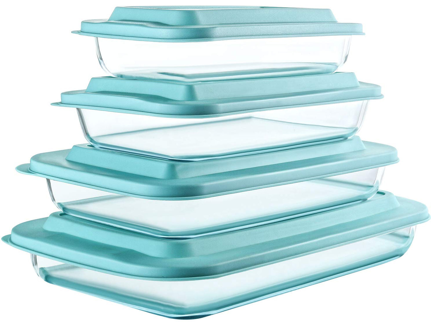 8-Piece Deep Glass Baking Dish Set with Plastic lids,Rectangular Glass Bakeware Set with Lids, Baking Pans for Lasagna, Leftovers, Cooking, Kitchen, Freezer-to-Oven and Dishwasher, Gray